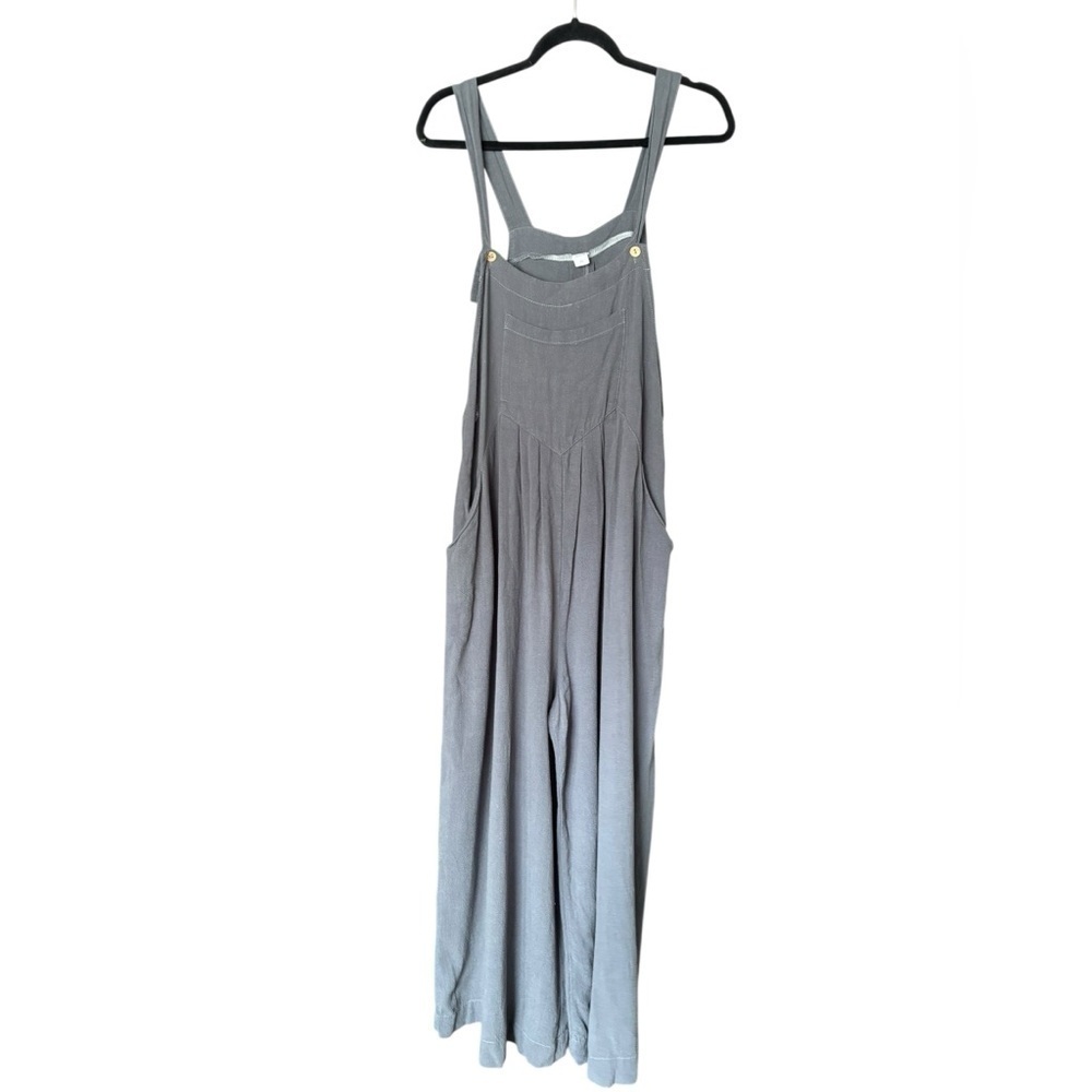 Caracilia Women's Wide Leg Overalls Gray with Pockets Adjustable Straps Flowy XL